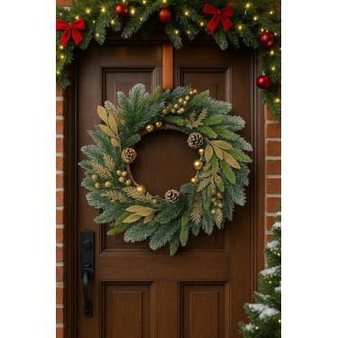 Imagem de NeoL'artes Guirlanda de Natal, enfeites dourados de 61 cm para decoração interna, suporte de parede para férias de inverno