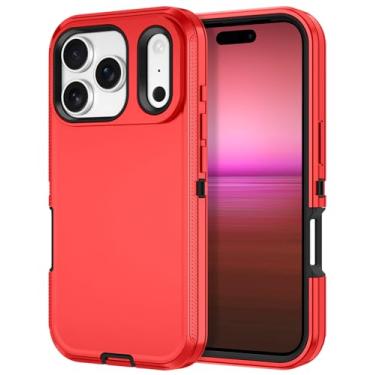 Imagem de I-HONVA Capa para iPhone 17 Pro, à prova de choque, à prova de poeira/queda, 3 camadas, proteção total [sem protetor de tela] Capa resistente para Apple iPhone 17 Pro de 6,3 polegadas 2025, vermelho