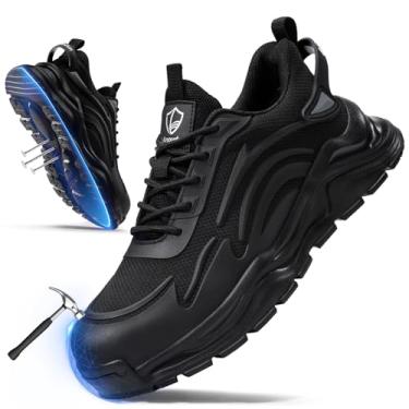 Imagem de KGJIANDA Tênis de bico de aço para homens, sapatos de bico de aço para homens e mulheres, tênis de trabalho leves e confortáveis, tênis de segurança para construção, indestrutível, à prova de