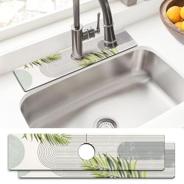 Imagem de Tapete absorvente de torneira, 2 unidades de tapete de secagem ao redor da torneira, protetor de respingos atrás da torneira, tapete de pia para cozinha, banheiro, ilha para trailer, 60 x 14 cm