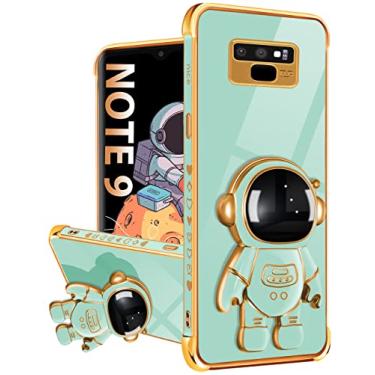 Imagem de Buleens Capa para Galaxy Note 9, capa com suporte oculto de astronauta com padrão de coração fofo 6D banhado a ouro para Samsung Galaxy Note 9 capa de 16,4 cm verde menta