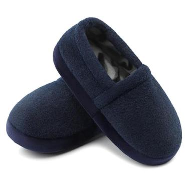 Imagem de Pantufas para meninos para uso interno e externo com sola antiderrapante para crianças pequenas/grandes azuis, Azul, 11-12 Little Kid