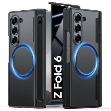 Imagem de Capa para Galaxy Z Fold 6 com suporte para caneta S, compatível com MagSafe, protetor de tela de privacidade integrado e proteção de dobradiça, capa de telefone translúcida à prova de choque militar
