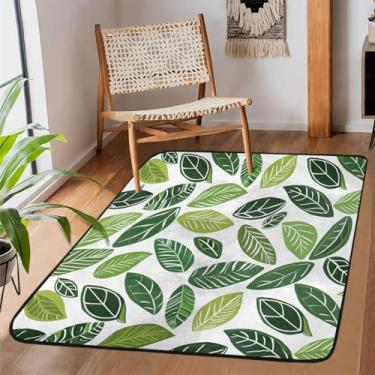 Imagem de Tapete de área para sala de estar, lavável à máquina, folhas de primavera, estampa verde, tapete antiderrapante, tapete macio para sala de estar, quarto, sala de jantar, berçário, cozinha, decoração