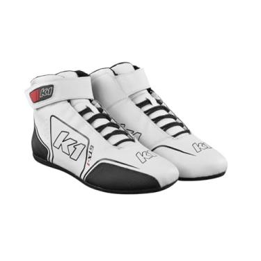 Imagem de Tênis de corrida K1 Race Gear K1 GTX-1 adulto couro macio e Nomex Auto Racing - SFI 3.3/5 - branco, preto, tamanho 42