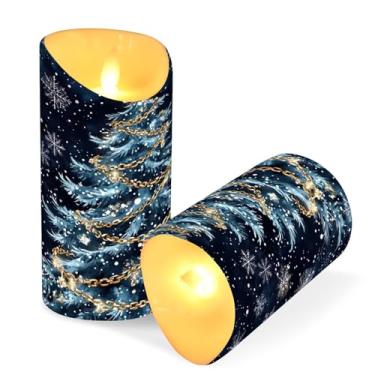 Imagem de Blueangle Pacote com 2 velas de árvore de Natal sem chama com controle remoto e temporizador, velas LED cintilantes (7,6 cm x 15 cm) para decoração de casa, casamento, acampamento (744)