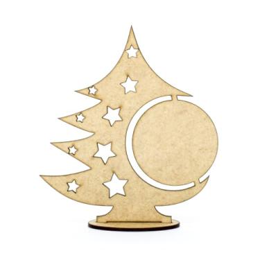 Imagem de Kit 10 Mini Árvores de Natal MDF 3mm Decorativas Corte a Laser Modelos Variados para Mesa e Lembrancinhas (Mini Árvore Estrelas & Lua)