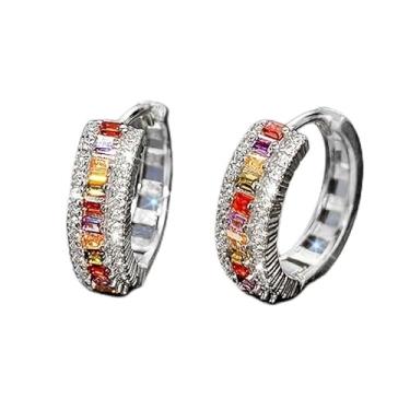 Imagem de Brincos de argola de zircônia sintética multicoloridos banhados a ouro para mulheres, festa, moda, brincos de abraço, joias, One size, Cobre, Pedra preciosa sintética