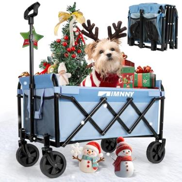 Imagem de Carroça dobrável com rodas, carrinhos utilitários leves dobráveis com capacidade de peso de 99 kg, carrinhos com porta-copos para jardim, esportes, mercearia, compras (azul)