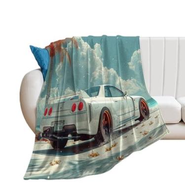 Imagem de Cobertor super macio, flanela, leve, refrescante, cadeira, sofá, carro, viagem, leve, quente, clássico, carro R34, palmeiras, praia, 101,6 x 127 cm