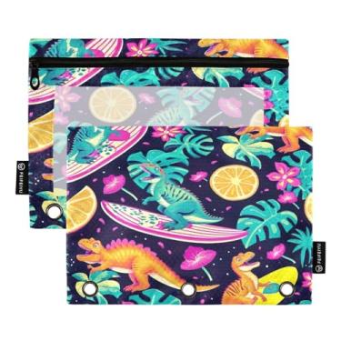 Imagem de Wassud Pastas de fichário com 3 furos de bolso para pranchas, dinossauro, pranchas de surfe, pasta organizadora de arquivos para escritório em casa, pacote com 2