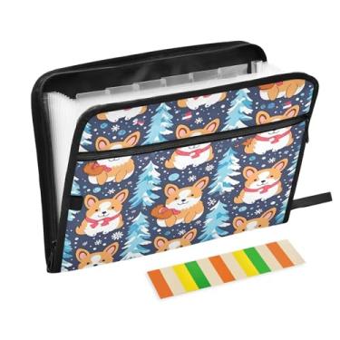 Imagem de Wassud Corgi Christmas Print Organizador de arquivos sanfonado com 13 bolsos, pastas expansíveis com abas e adesivos, tamanho carta A4, papel para recibos, documentos, pasta organizadora para viagens