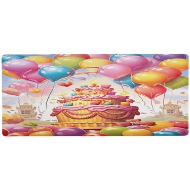 Imagem de Wassud Balões coloridos e mouse pad de bolo para jogos com base de borracha antiderrapante, mouse pad longo com borda costurada, almofada grande impermeável para escritório, casa, 89,9 cm x 39,9 cm