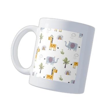 Imagem de Caneca Xícara Café Porcelana 300ml Com Desenho Infantil Giraffa E Elefante