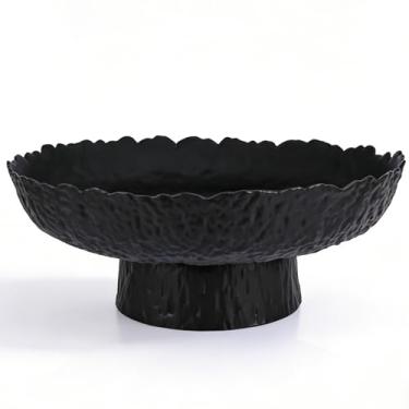 Imagem de XIYOUQI Tigela de frutas de vidro, tigela de vidro decorativa, tigela de pedestal decorativa para decoração de mesa, tigela de frutas para decoração de balcão de cozinha (preto)