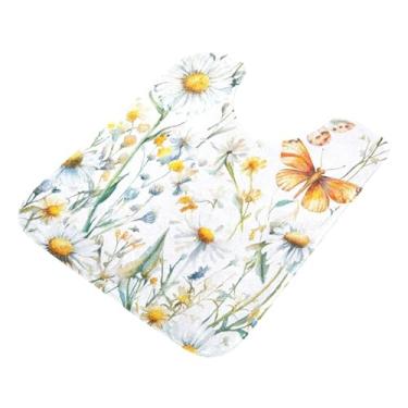 Imagem de Burbuja Tapete de banheiro de flores silvestres, tapete de banho absorvente de pelúcia macio, base antiderrapante para piso de banheiro, oval em forma de U