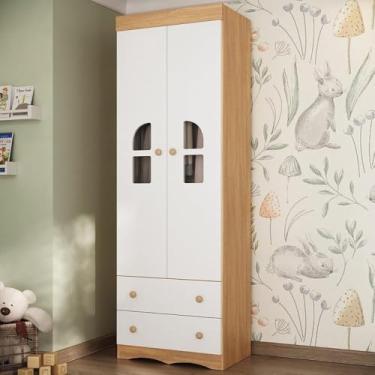 Imagem de Guarda-roupa Infantil 62cm 2 Portas com Vidro e 2 Gavetas Liz Multimóveis Mp4512 Madeirado/branco