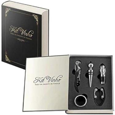 Imagem de Kit completo, acessorios vinho essenciais, garrafa aberta, cortador pratico, ideal, iniciante, preto, classico