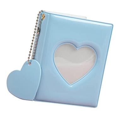 Imagem de KIMISS Bolsos álbum de Fotos Oco Coração Capa Diy Fazendo 3in Compartimento único Pvc Cor Pura Estilo Simples Livro de Imagens para Lembrança de Viagem Presente de Lembranças (Azul)