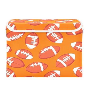 Imagem de STAYTOP Caixa de armazenamento dobrável de futebol americano com tampa, caixa de armazenamento decorativa, organizador de cubos, cestas de armazenamento para quarto, armário e sala de estar