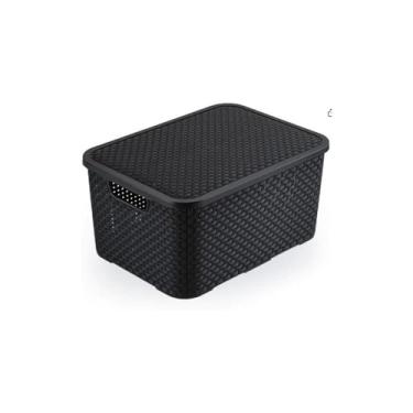Imagem de Caixa Organizadora Empilhável Rattan, 15 Litros, Plástico, Preta, 35x26x18cm, para Casa e Escritório