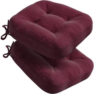 Imagem de Codi Almofadas para cadeira de jantar, pacote com 2, almofadas grossas para sala de cozinha interna - lavável, almofada de assento antiderrapante com laços, 42 x 42 x 9 cm, conjunto de 2, vinho novo