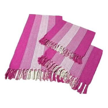 Imagem de Kit Passadeira Tapete Para Cozinha De Tear 3 Peças(Pink Listrado)