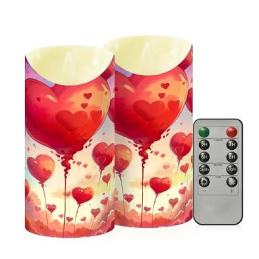 Imagem de Wassud Pacote com 2 velas sem chama coração vermelho com controle remoto, velas realistas cintilantes com temporizador, velas decorativas para Natal, casamento, festa, decoração de casa média