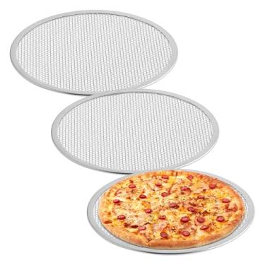 Imagem de OCS Parts Telas de pizza de alumínio | Bandejas de pizza de grau comercial para cozinhar em casa, pizzarias e restaurantes (7, 35 cm)