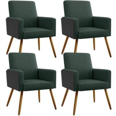 Imagem de Kit 04 Poltronas Pés Palito Verde Musgo material sintético Preto - LYA