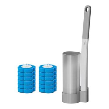 Imagem de predolo Conjunto de escova de vaso sanitário, escova para vaso sanitário, doméstica, eficiente, montagem na parede, para limpeza profunda com cabeças de, Cinza 12 Cabeças Azuis