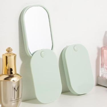 Imagem de CWPJUNDGP Espelho dobrável, espelho deslizante quadrado arredondado, espelho portátil, espelho pequeno de plástico de alta definição