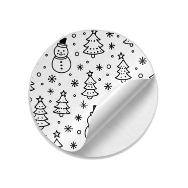 Imagem de Adesivos Redondos Natalinos 25 Unidades Com Estampa Homem de Neve E Árvore de Natal - Tamanho 85x85cm