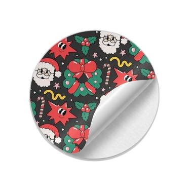 Imagem de Adesivos Natalinos Redondos 25 Unidades Com Estampa Papai Noel e Ano Novo - Tamanho 50x50cm