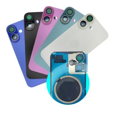 Imagem de Substituição de vidro da tampa traseira traseira para iPhone 16 + lente da câmera + ímã (Cor Titânio Natural) (Preto)