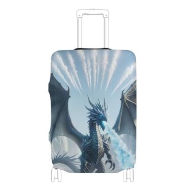 Imagem de Joisal Identifiers Capa de mala personalizada protetora de bagagem lavável dragão gelo viagem férias essenciais, P, serve para capa de 45 a 50 cm, Dragão de gelo, L 26-28 in, Capa de mala