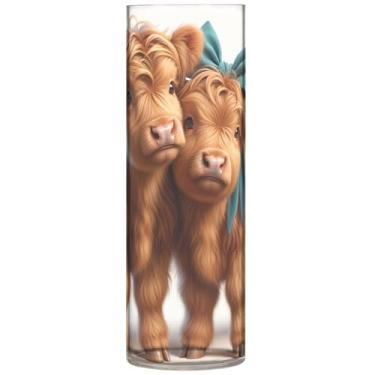 Imagem de Vasos cilíndricos fofos de vaca Highland para decoração de casa vaso grande de plástico fofo personalizado decoração de apartamento estética, 30 cm x 9,9 cm