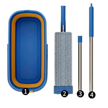 Imagem de Kit 9 Esfregões Milagrosos Limpa Seco & Amido Sem Enxague | Balde com Raspador Dobrável Super Absorvente S10 | Ideal para Casa e Cozinha