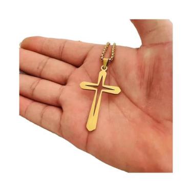 Imagem de Colar Com Pingente De Cruz Oca Hip Hop Masculino Em Aço Inoxidável Joi