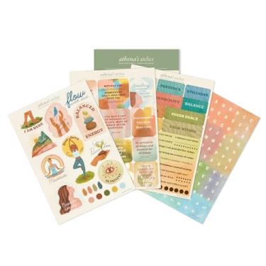 Imagem de Athena's Atelier Grounding Mindfulness Vision Board Adesivos - 4 folhas A5, mais de 200 peças adesivos foscos à prova d'água - Diário e foco de meditação