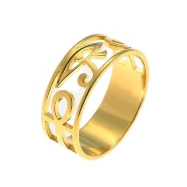 Imagem de Anel de Aço Inoxidável Olho de Hórus do Egito, Anel de Cruz Ankh Egípcio para Proteção Feminina Amuleto Joias Egípcias, Metal, Zircão