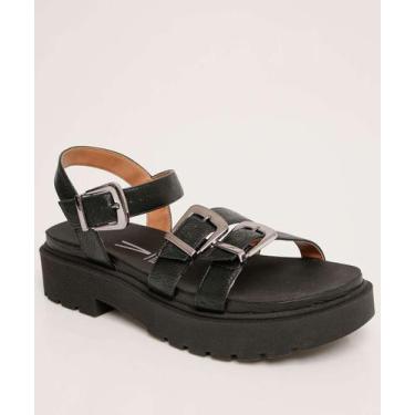 Imagem de Sandália Flatform Feminina Fivela-64060 - VIZZANO, 37, Preto
