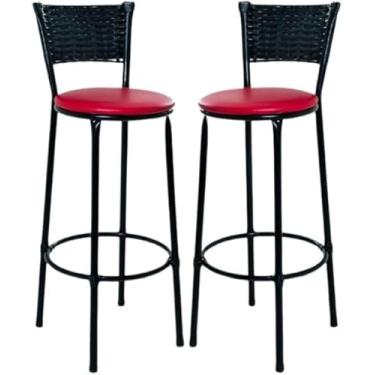 Imagem de kit 2 banquetas banco alto de cozinha bancada balcão bares área gourmet junco Preto (vermelho)