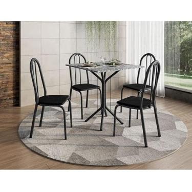 Imagem de Mesa de Jantar Ambiente Thais 70x70 cm com Granito Ocre Itabira com 4 Cadeiras 050 Preto - Artefamol