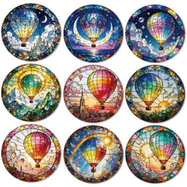 Imagem de ANATTASOUL Conjunto de 9 bases para copos de ar quente deslumbrantes, porta-copos coloridos de madeira, presente de inauguração de casa redonda para casa nova, proteção de mesa de centro decorativa de