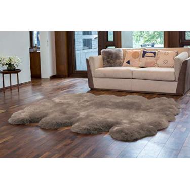 Imagem de WaySoft tapete de pele de ovelha da Nova Zelândia, tapete de pele de luxo para quarto, tapete fofo para sala de estar (1,82 m x 2,13 m, cinza bege)
