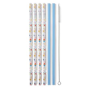 Imagem de Swig Life Boias de canudos reutilizáveis + conjunto de canudo alto azul e escova de limpeza, cada canudo tem 26 cm de comprimento (serve para copos Swig Life de 567 g, copos de 623 g e 946 g)