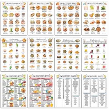 Imagem de iyouthlife Pôster de tabela de alimentos para baixar o colesterol com 12 peças, lista de receitas para reduzir o colesterol para um estilo de vida saudável