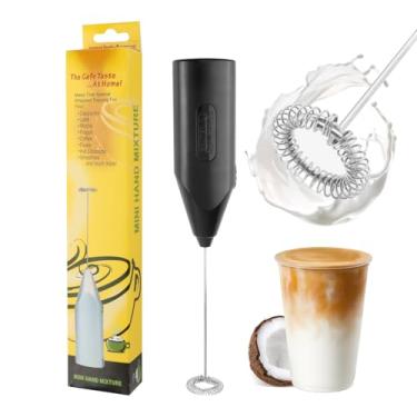 Imagem de Poderoso espumador de leite para café, batedeira portátil rápida com batedor de aço inoxidável, espumador manual e varinha preta (pilhas não incluídas)