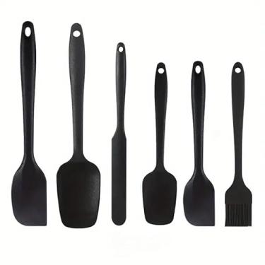 Imagem de 6 espátulas grandes e pequenas de silicone de grau alimentício, escova de óleo e espátula macaron longa – Suprimentos essenciais de cozimento para bolos, queijos e muito mais